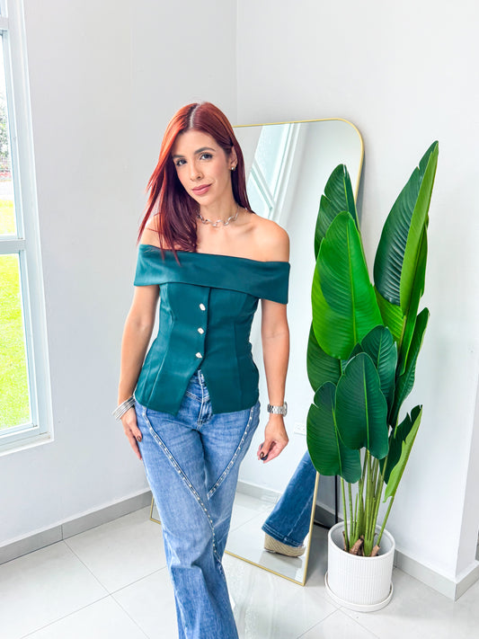 “Dalila” Emerald Off Shoulder Top