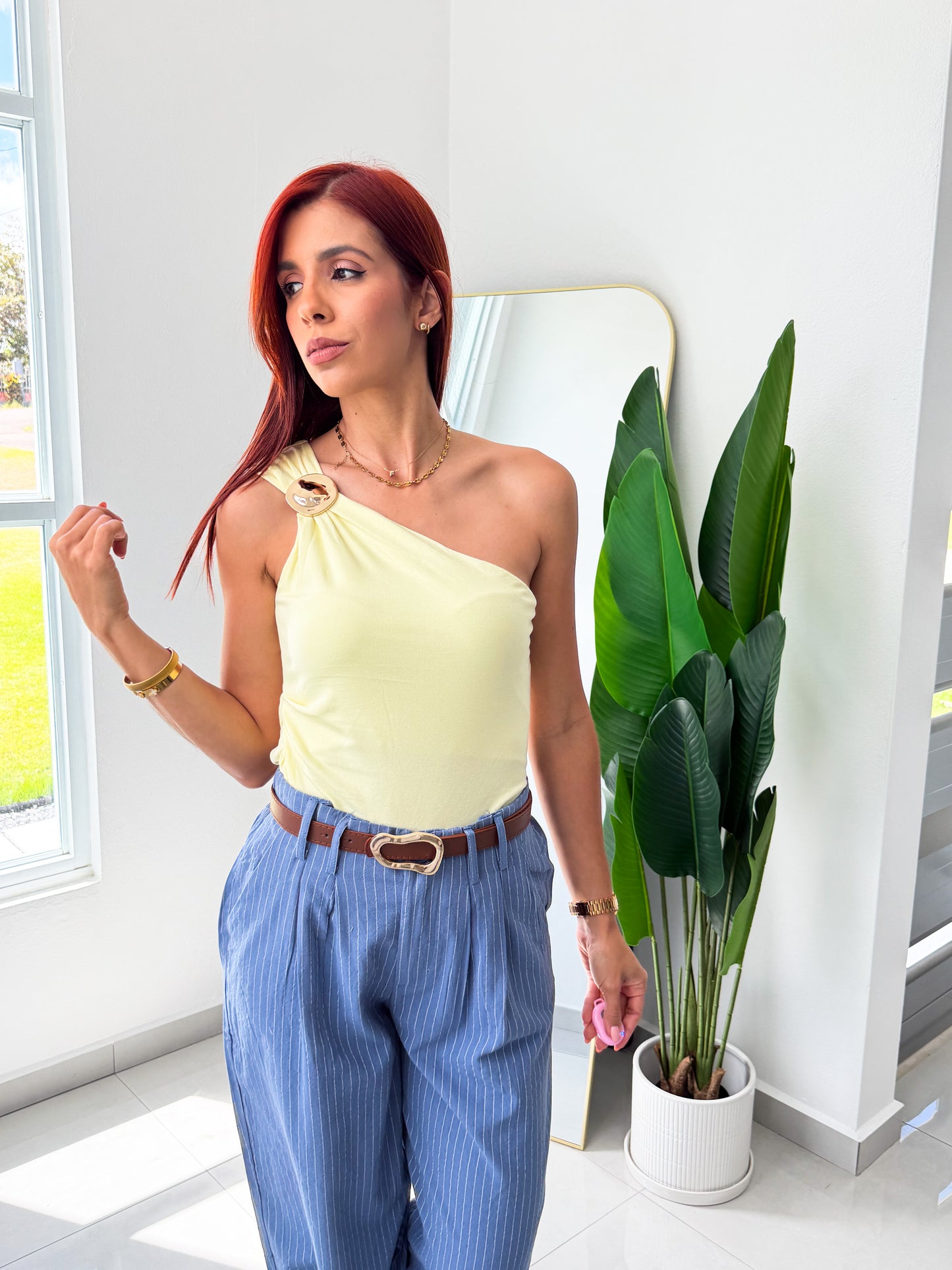 “Ximena” One Shoulder Yellow Top