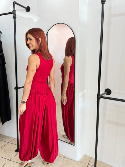 “Darimar” Balloon Red Jumpsuit