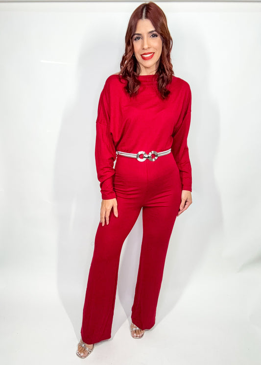 “Camila” Burgundy Jumpsuit