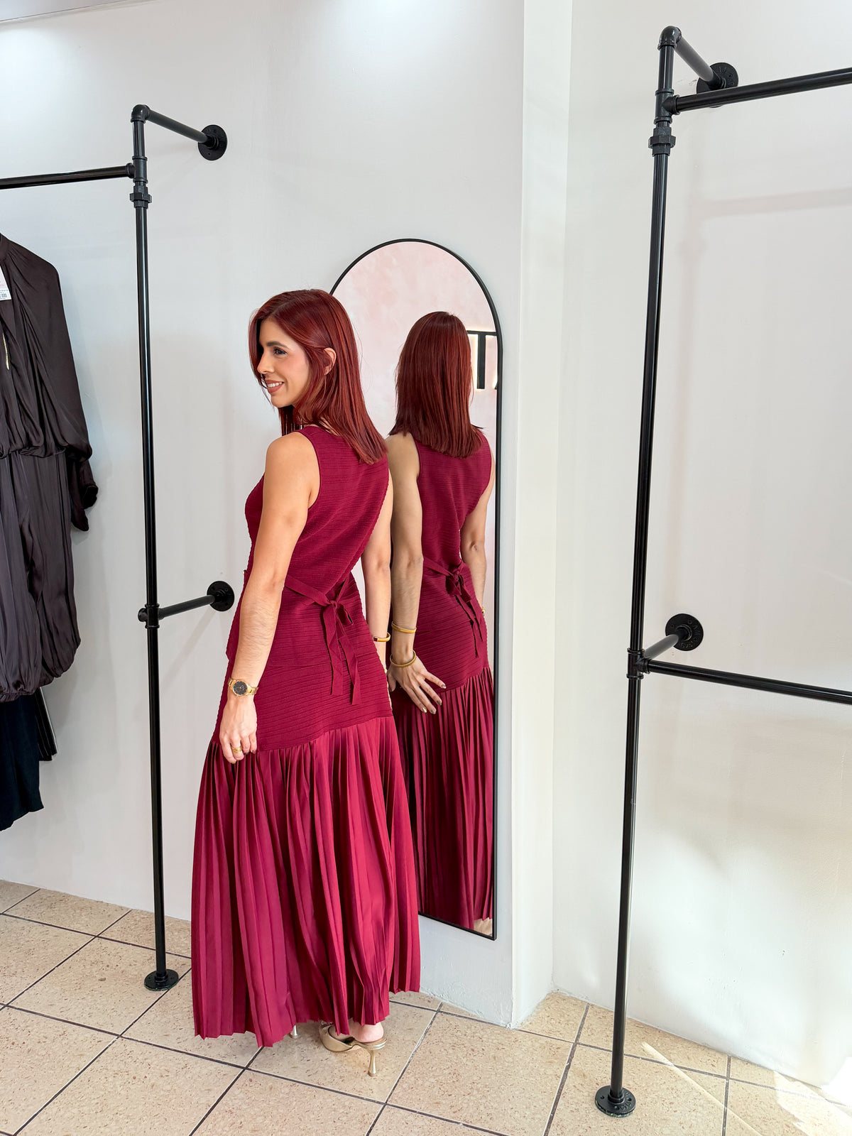 “Melanie” Wine Pleated Skirt Set