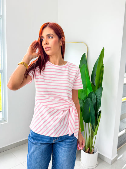 “Zenaida” Pink Stripe Top
