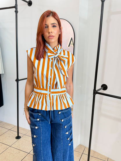 Tiana Caramel/Blue Stripe Top