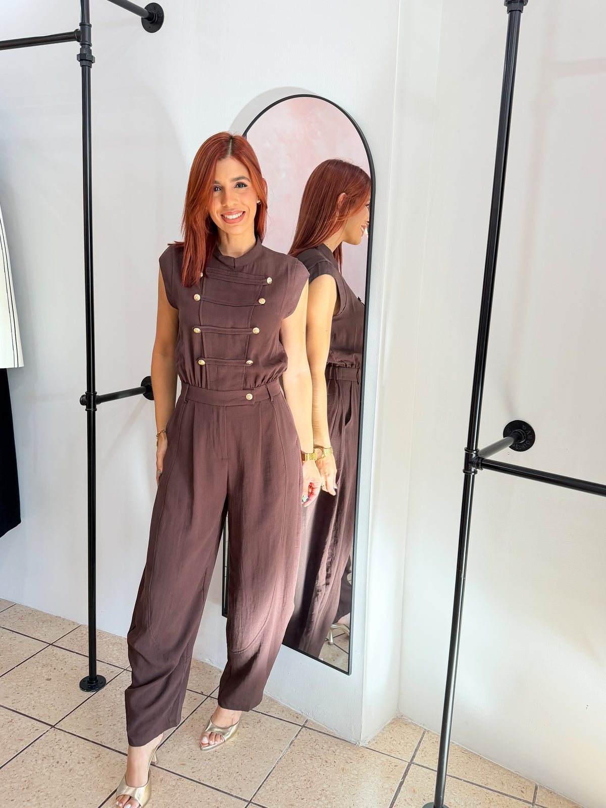 “Maritza” Brown Barrel Jumpsuit