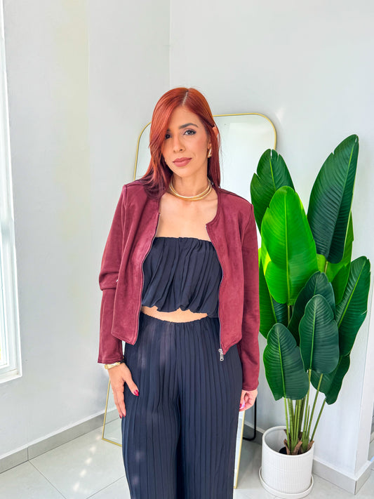 “Elena” Wine Suede Jacket