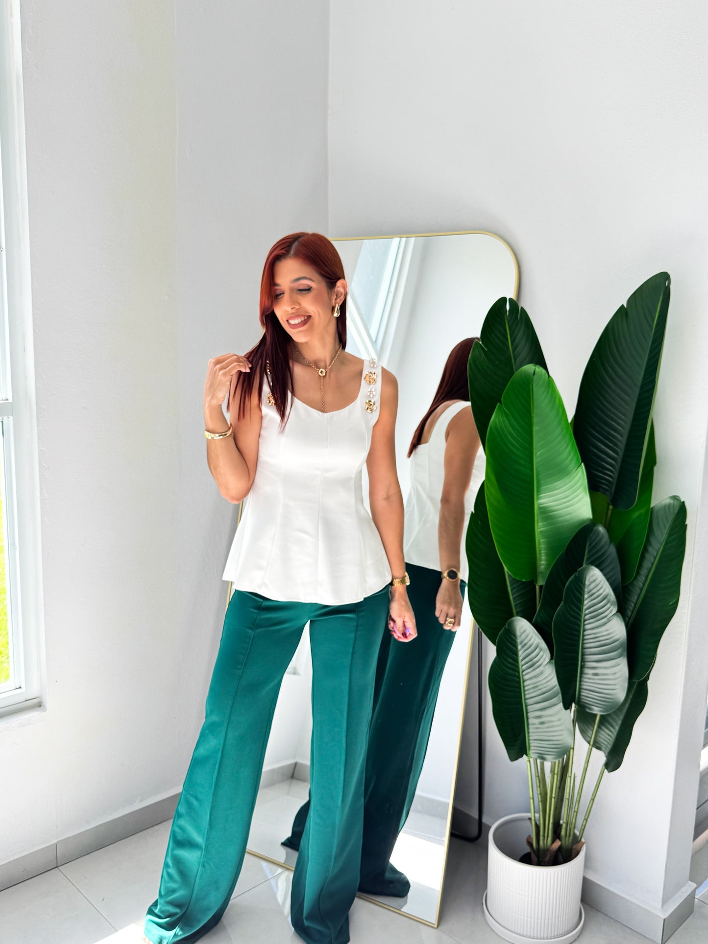 “Alana” Emerald High Waisted Pant