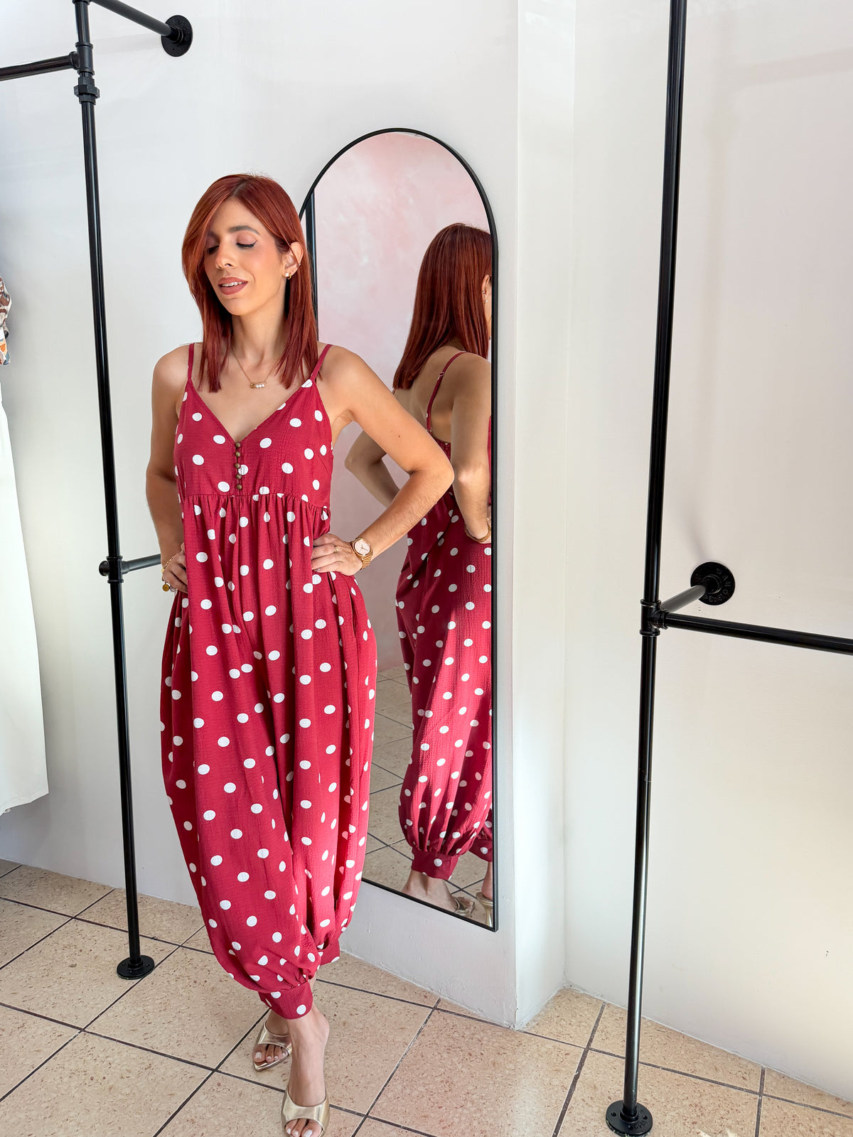 “Elisa” Wine Polka Dots Boho Jumpsuit