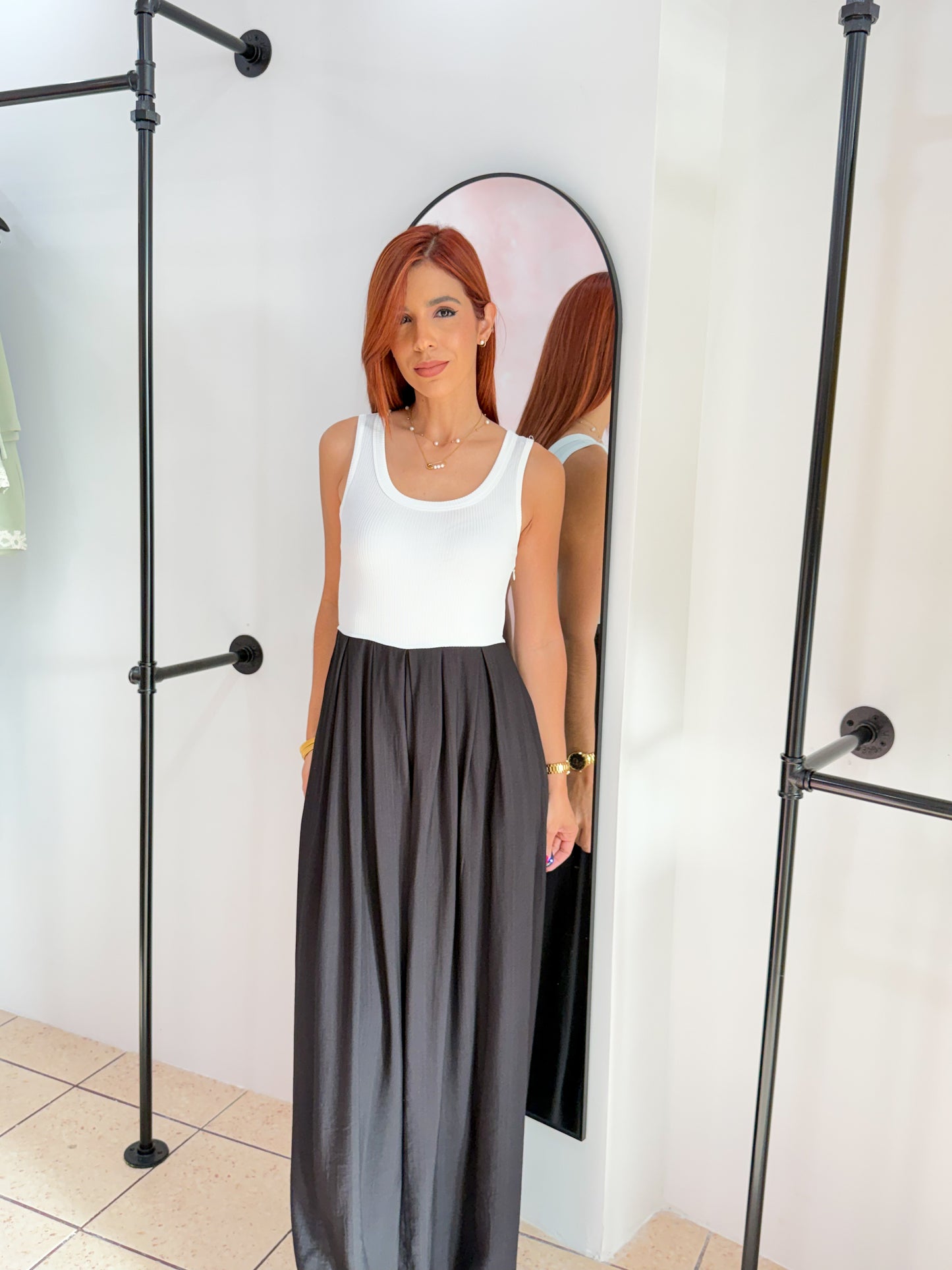 “Delia” White/Black Jumpsuit