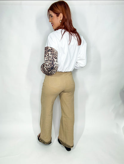 “Tatiana” Beige/Animal Print Jean