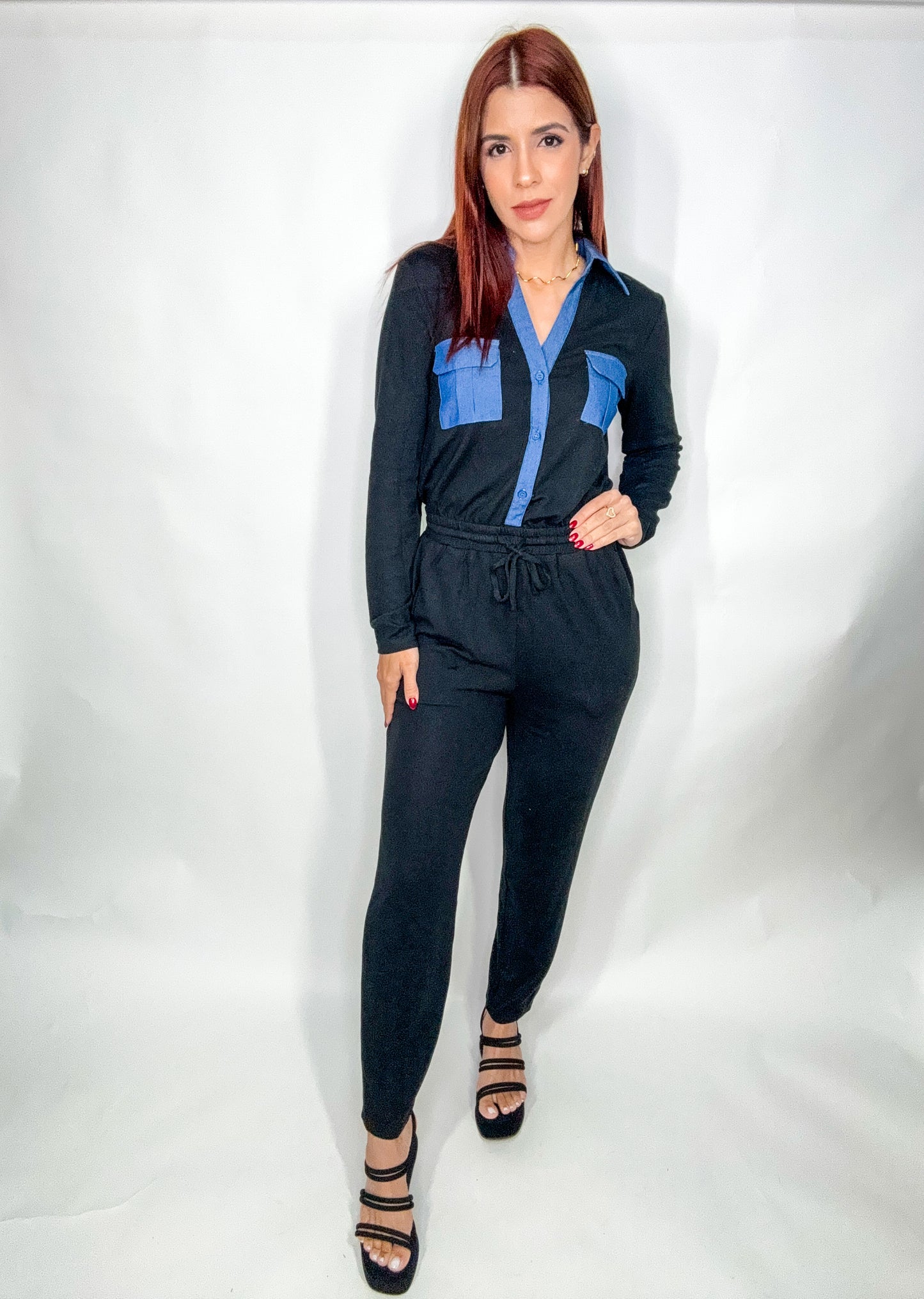 “Danelis” Black/Denim Jumpsuit