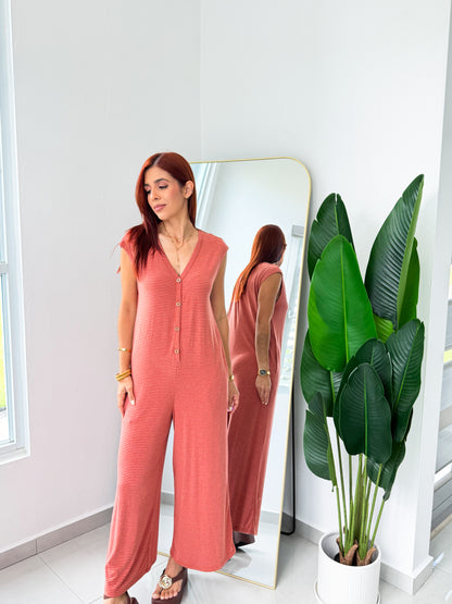 “Shayleen” Brick Stripe Jumpsuit