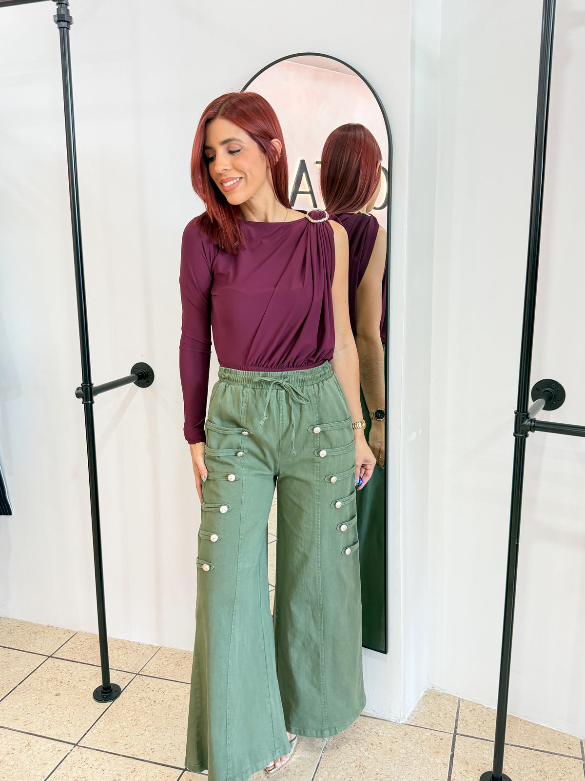 “Tiffany” Olive Wide Leg Napoleon Pant