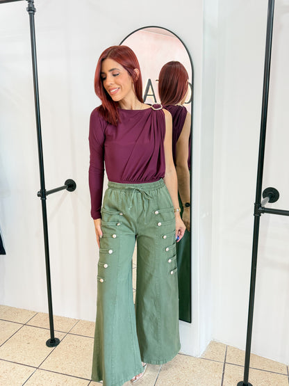 “Tiffany” Olive Wide Leg Napoleon Pant