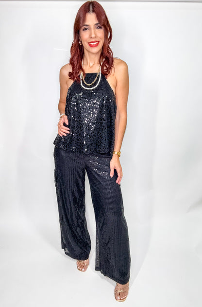 “Lorena” Black/Black Sequin Pant