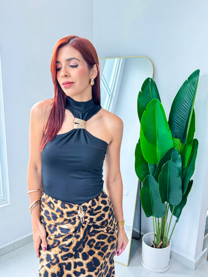 “Diorella” Gold Detail Black Top