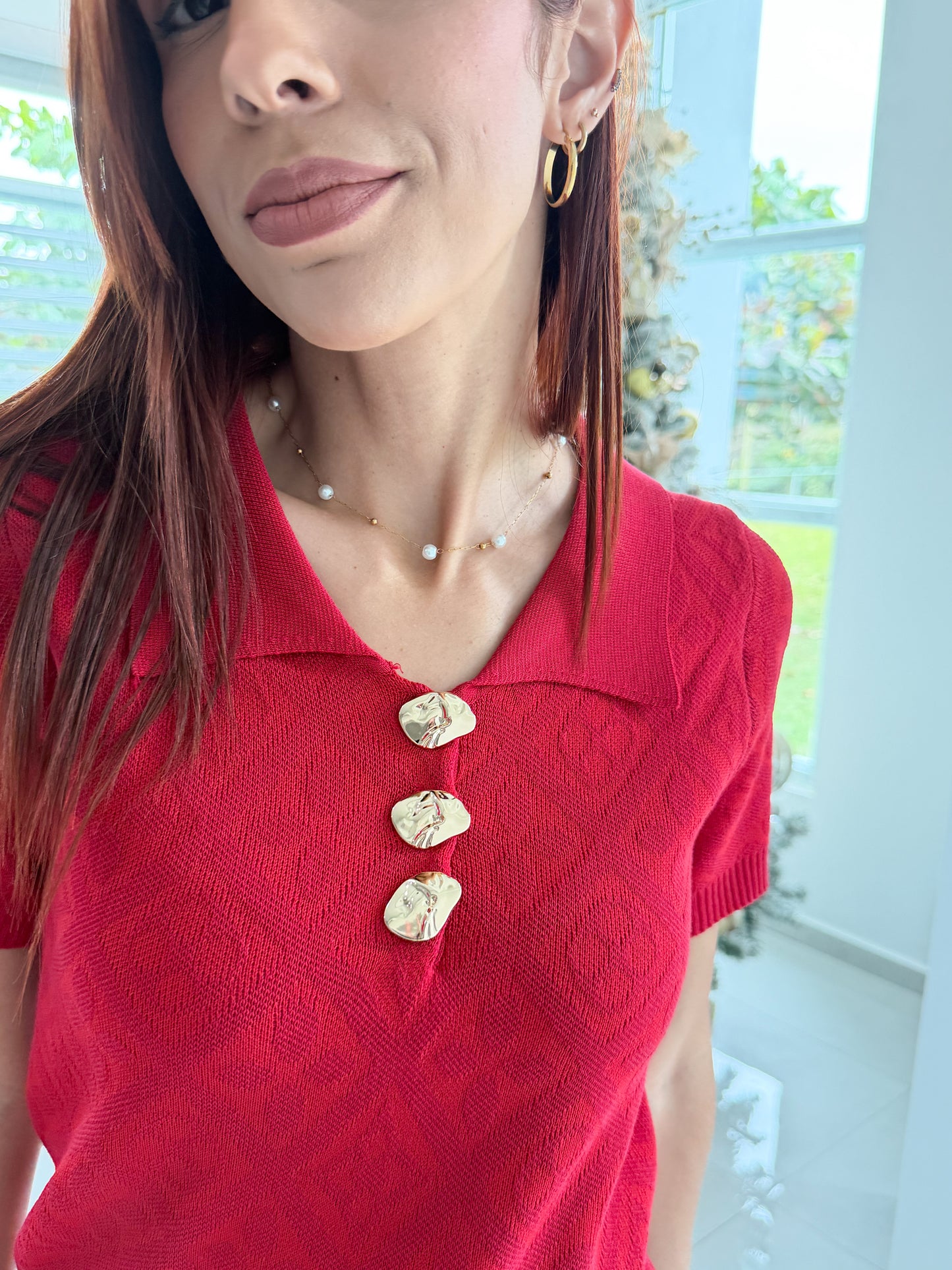 “Angelica” Red Polo Top
