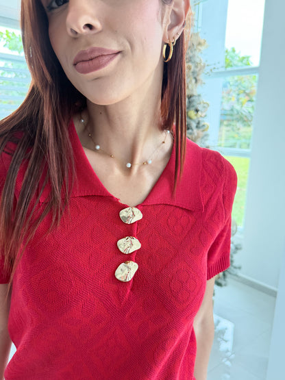 “Angelica” Red Polo Top