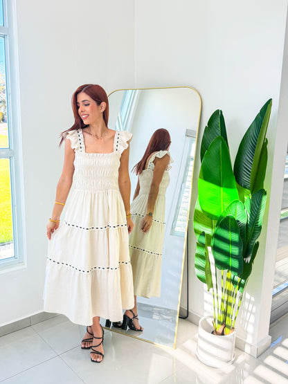 “Veronica” Oatmeal Midi Dress