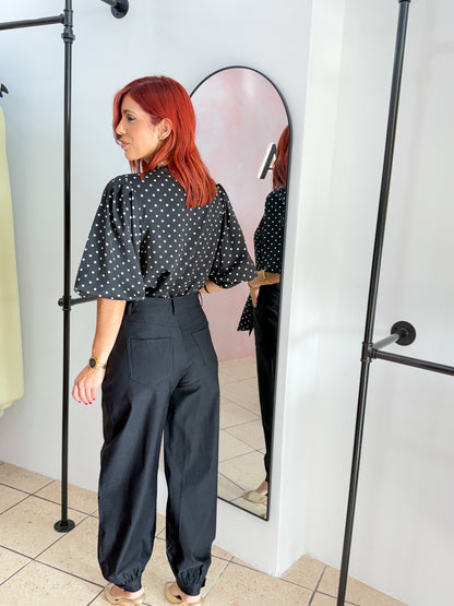 “Karina” Black Polka Dots Elegant Top
