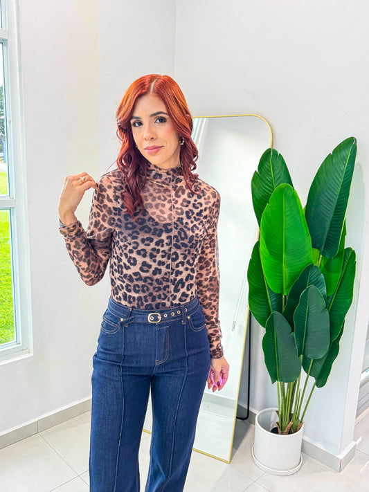 “Maria” Animal Print Mesh Top