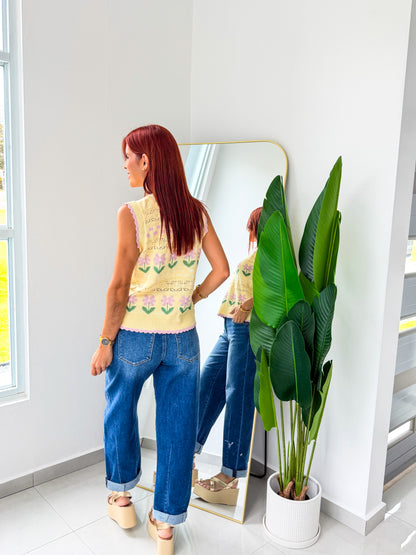 “Jessica” Yellow Floral Top