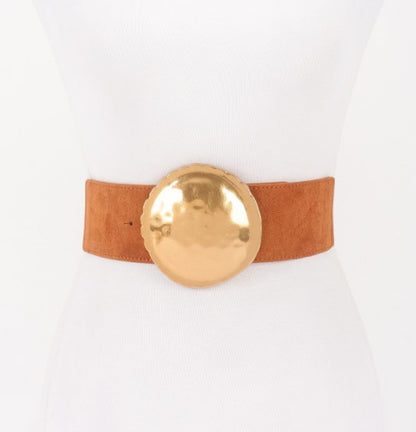 Metal Buckle Elastic Belt (Black & Camel)