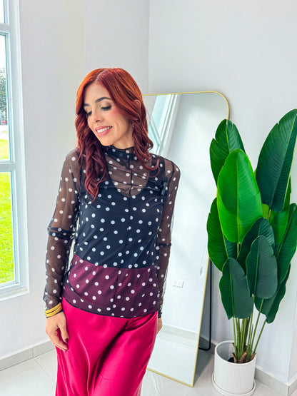 “Maria” Polka Dots Mesh Top