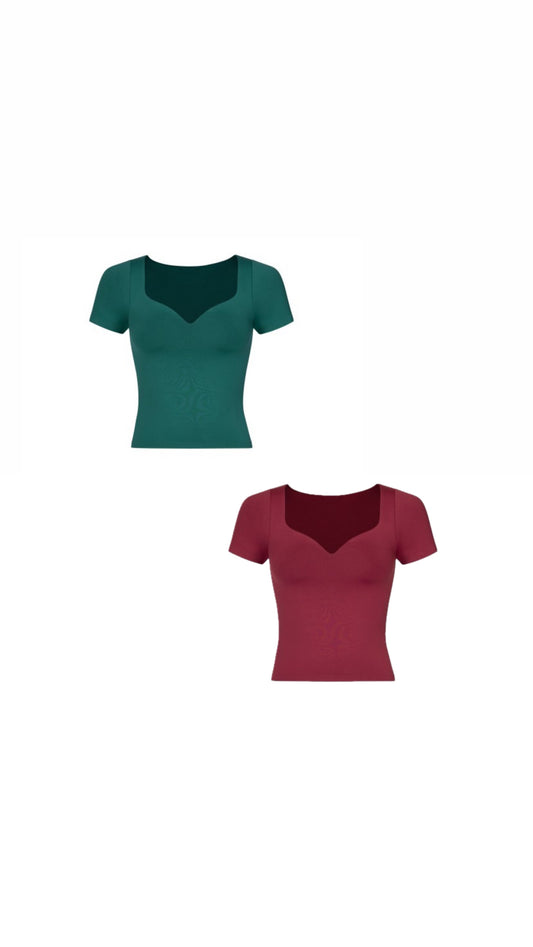 One Size Short Sleeve Basics (Burgundy & Teal)