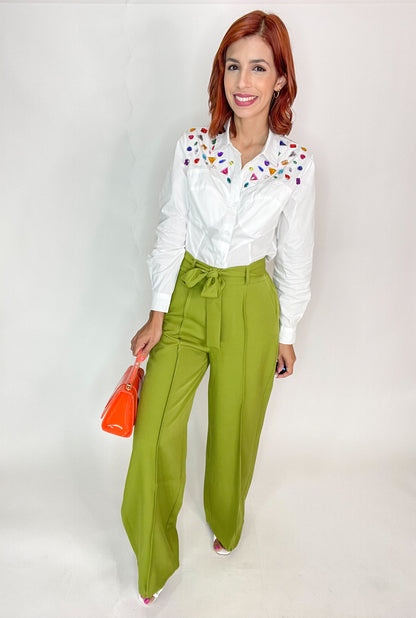 "Paula" Green Palazzo Pant