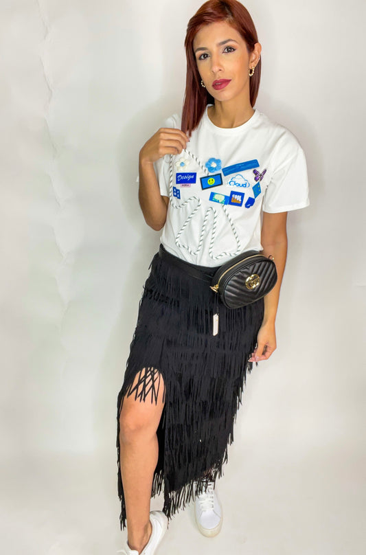 “Krys” Black Fringe Skirt